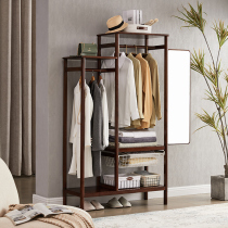 Solid wooden coat frame floor bedroom cloak rack with mirror all body test mirror household pull basket layout hanger rack