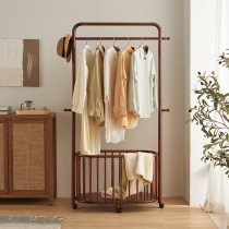Solid wood hanger drying clothes collector garment rack landing bedroom household white wax wood coat frame can move the universal wheel