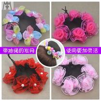 Meatball head Hairband childrens Latin dance dance pan hair net girl dance Net red hair artifact net pocket