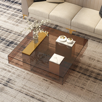 Light luxury tea table Household living room stainless steel glass square Light luxury modern tea drinking small apartment tea table table