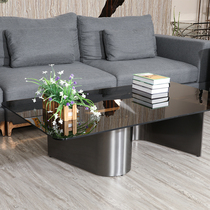 Modern light luxury tempered glass coffee table Household small household living room sofa Simple designer Stainless steel rectangle