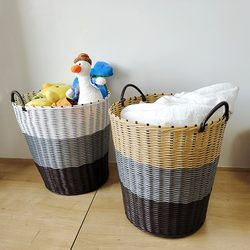 Dirty clothes basket plastic rattan large capacity storage basket cylindrical dirty clothes basket laundry basket extra large woven basket