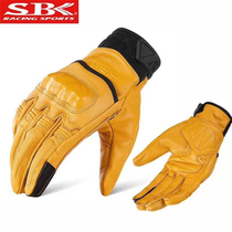 SBK New Retro Motorcycle Rider Riding Genuine Leather Haretouchscreen Mens Four Seasons Anti-Fall Locomotive Gloves SR-19