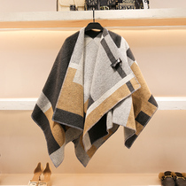 Scarf Womens Autumn and Winter New High-end Big Brand English Plaid Cashmere Thickened Large Shawl Dual Cloak