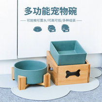 Dog bowl cat bowl dog food bowl double rice bowl protects cervical high-foot frame against overturning large dog ceramic pet bowl