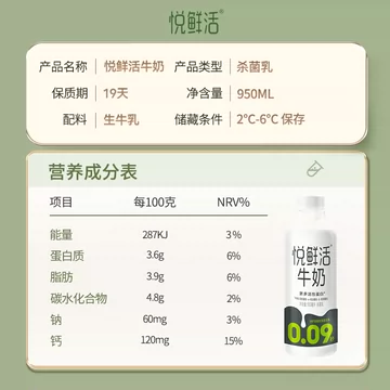 悦鲜活低温鲜奶950ml*3瓶[40元优惠券]-寻折猪