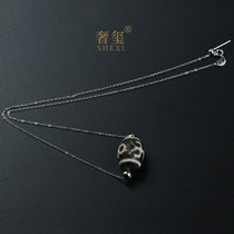 Sky Pearl collarbone rope cross pendant pendant hanging rope hanging neck male and female with honey wax green pine stone text to play with high stock pure silver necklace rope