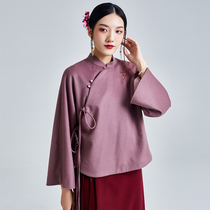 2020 autumn and winter New Chinese style vintage coat womens tea clothing embroidery modified cheongsam short woolen coat