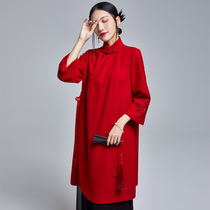 2021 Winter new Chinese style vintage embroidered New year clothes improved daily cheongsam long woolen womens coat