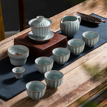 Hongli Ruyao tea set set Household high-end ceramic ice crack office receptacle Teapot Teacup Tea cup Tea tasting cup
