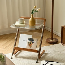 Solid wood glass frame can move the sofa side of several retro stainless steel cart bedroom creative bedside cabinet