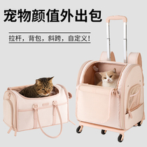 Cat Bag Outgoing Pull Rod Portable Large Capacity Double Shoulder Kitty Backpack Suitcase Pet Pull Rod Box Anti-Stress Dog Bag