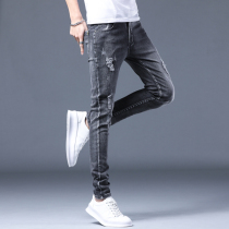 Jeans mens boomer sign up for a small foot Korean version Trend 100 hitch a break for a casual 90% pants male summer slim fit
