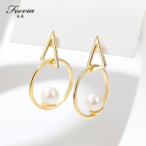 New S925 sterling silver freshwater pearl studs female personality hipsters niche simple fashion temperament earrings earrings