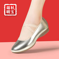 Golden Adult Yoga Genuine Leather Soft Bottom Ballet Shoes Square Dance Shoes Flat-bottomed Dancing Shoes Women Summer Practice Dancing Shoes