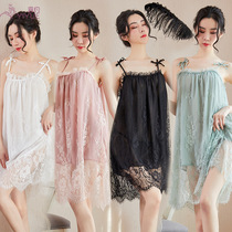 Big Code Youth Sexy Sleepwear Lace Seductive Ice Silk Harnesses Hollowed-out Sleeping Dress Women Multicolored Home Conserved Lingerie