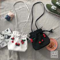 Retro Gentle Bag Korean Cherry Soft Girl Girl Canvas Small Bucket Shoulder shoulder bag chic Student Xiaoqing