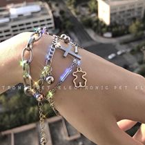 Hardware girl accessories Korean ins net red bracelet Cross Double hollow bear ball child girl