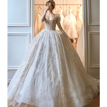 Long sleeve main wedding dress 2021 new bride temperament tailing Mori Super fairy dream little man covering thick arm autumn and winter