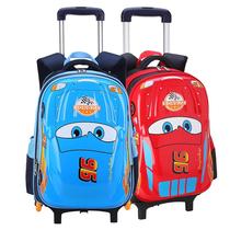 Childrens 3D cartoon primary school students 1-6 years old trolley school bag with detachable spine protection weight loss belt rain cover three-wheel rain protection