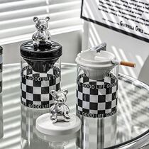 Xiaomi has the creative ashtray ins and black and white checkered minimalist modern tide table decoration windproof and anti-fly ash