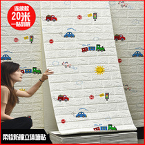 Childrens room wallpaper Self-adhesive cartoon Collision Wall Sticker Foam Brick Wallpaper Self-Glued Bedroom Mesh Red Background Wall Decoration