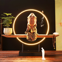 A full of reverse incense furnace creative piece ceramic large-sighted bodhisattva lamp Zen Buddha statue home living room
