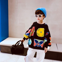 Soft Ai 2021 spring boys sweater childrens new Korean version of the foreign style in the big childrens splicing cover-up clothing tide brand