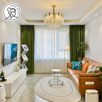 Three thousand gold modern simple moss green curtain German cashmere 2021 New light luxury bedroom living room hook style
