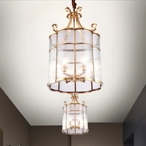 Total Copper Restaurant Creative Aisle Corridor Genguan Balcony Stairway Light Personality Bar Hooded Cloakroom Chandelier 3 Glass