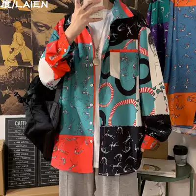 Old vintage shirt men long sleeve autumn shirt Japanese style wear floral clothes fried street coat