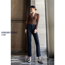 Wang Youshan Black Grey Straight Drum Jeans Woman High Waist 90% 2022 New Spring Summer Body Display Slim Smoke Pipe Pants