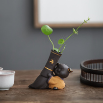 Creative copper money grass hydroponic plant flower tea pet decoration Mini piggy flower arrangement small vase Tea ceremony utensils decoration