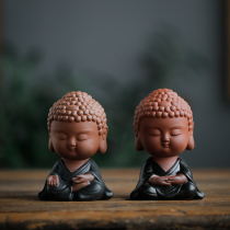 Creative purple sand small Tathagata tea pet ornaments Colored sand cute monks can raise tea and play tea ceremony Home tea decorations
