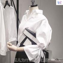 White Korean Wind Small Shirt Woman Fashion Foreign Air Fluffy Sleeves Dating Big Code Folds Han Edition Big Collar Cute Design