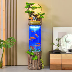 Jurujia new Chinese style fish tank ornaments living room floor-standing cylindrical flowing water to generate wealth waterscape fountain humidifier