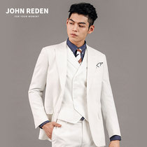 John Reden Pure Wool Groom Wedding Suit Dress White Mens Banquet Wedding Casual Suit