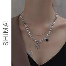 Hip Hop Wind Double-deck Small Bear Necklace Light Extravaganza 2022 New Lock Bone Chain Woman Summer Advanced Sensary Chuckle Neck Chain