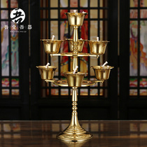 Pure copper seven-star lotus ghee lamp household Buddhist utensils The butter lamp holder in front of the Buddha provides Buddhist supplies for the lamp Changming lamp