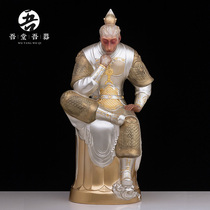 All bronze Contemplation Phase Wukong filigree silver color inlaid gold Wukong home ornament Buddha statue bronze handicraft sculpture