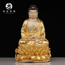 All bronze Three Treasure Buddha filigree paste gold inlaid treasure Shakyamuni Buddha statue ornament Home offering crafts