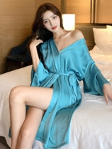 women's spring autumn thin ice silk satin long sleeve pajamas solid color internet red sexy ladies bathrobe pajamas trendy