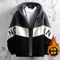2022 new popular plus velvet thick autumn and winter lamb plush jacket mens polar fleece jacket cotton clothing