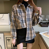  Retro plaid shirt womens 2020 autumn and winter new all-match design sense niche Hong Kong flavor brushed thickening western style top