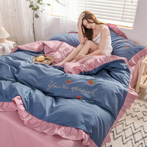 Han edition Princess wind cotton four piece cotton lace embroidered apartment bed with bedding sheet