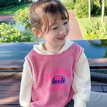 21 Spring autumn new girls sweatshirt baby foreign air winter dress thickened and gush cover head long sleeve casual leave two coats