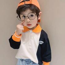 Boys spring and autumn new gush thickened Long sleeves T-shirt Childrens foreign air sleeve head sweatshirt 2021 Autumn loaded with Korean version blouse