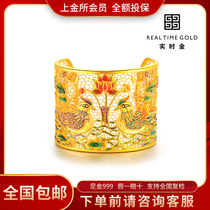 Real-time gold jewelry full gold 9999 bracelet through the flower Mandarin duck wedding gold bracelet childrens dowry ancient law dragon phoenix bracelet