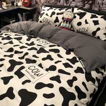 Cow bed four-piece set pure cotton cotton childrens summer quilt cover bed sheet dormitory single bedding three-piece set skin-friendly