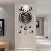 Nordic deer head wall clock living room home fashion modern simple Net red clock creative light luxury hanging watch silent clock